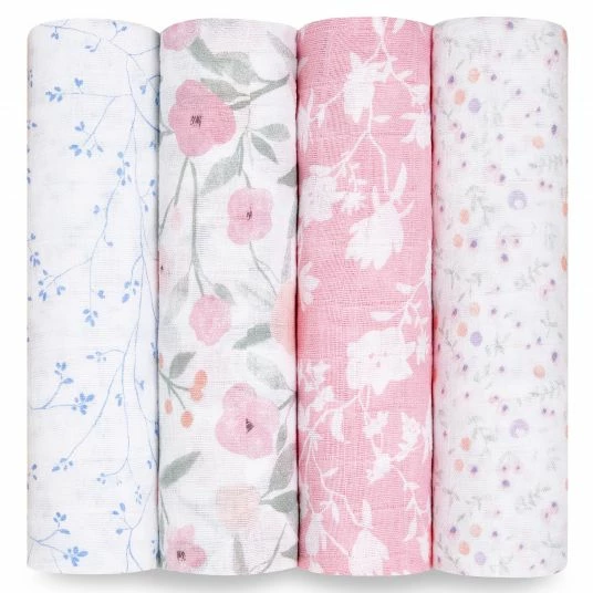 Aden + anais Mullwindel / Mulltuch / Pucktuch - Classic Swaddles - 4er Pack - 120 x 120 cm - Ma Fleur 1 Aden + anais Mullwindel / Mulltuch / Pucktuch - Classic Swaddles - 4er Pack - 120 x 120 cm - Ma Fleur