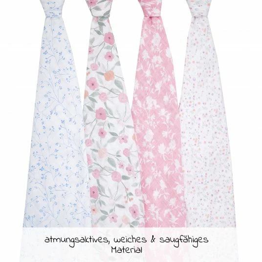 Aden + anais Mullwindel / Mulltuch / Pucktuch - Classic Swaddles - 4er Pack - 120 x 120 cm - Ma Fleur 2 Aden + anais Mullwindel / Mulltuch / Pucktuch - Classic Swaddles - 4er Pack - 120 x 120 cm - Ma Fleur – Bild 2