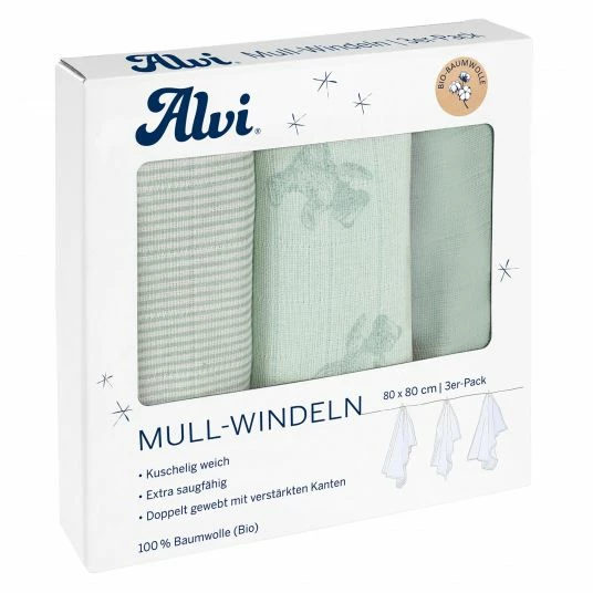 Alvi Mullwindel / Mulltuch 3er Pack - Organic Cotton 80 x 80 cm - Teddy 1961 1 Alvi Mullwindel / Mulltuch 3er Pack - Organic Cotton 80 x 80 cm - Teddy 1961