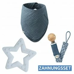 Bibs 3-tlg. Baby-Zahnungshilfen-Set - inkl. Beißring + Schnullerkette + Bandana - Petrol / Baby Blue
