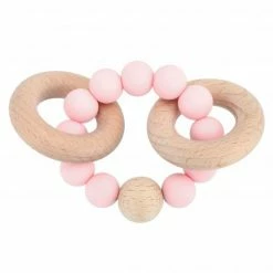 Bieco Holz-Beißring mit Silikonkette - Rosa