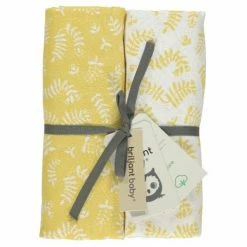 Briljant Baby Einschlag- & Mulltuch / Pucktuch 2er Pack 120 x 120 cm - Botanic - Organic Cotton - Gelb