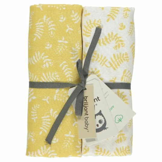 Briljant Baby Einschlag- & Mulltuch / Pucktuch 2er Pack 120 x 120 cm - Botanic - Organic Cotton - Gelb 1 Briljant Baby Einschlag- & Mulltuch / Pucktuch 2er Pack 120 x 120 cm - Botanic - Organic Cotton - Gelb