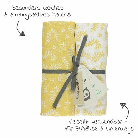 Briljant Baby Einschlag- & Mulltuch / Pucktuch 2er Pack 120 x 120 cm - Botanic - Organic Cotton - Gelb 2 Briljant Baby Einschlag- & Mulltuch / Pucktuch 2er Pack 120 x 120 cm - Botanic - Organic Cotton - Gelb – Bild 2