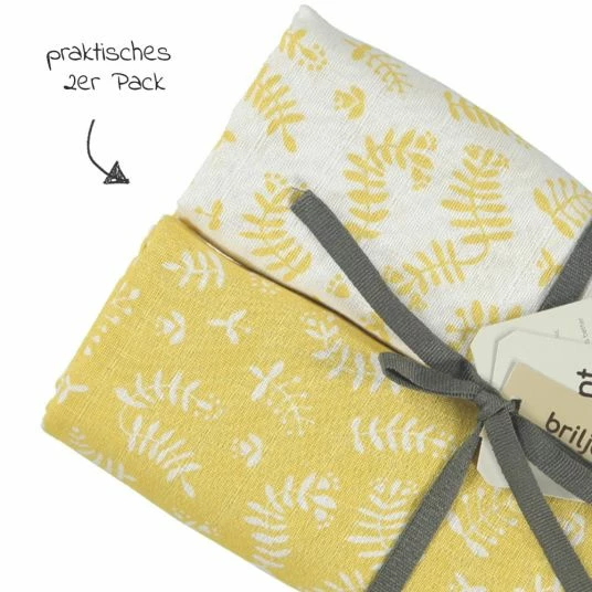 Briljant Baby Einschlag- & Mulltuch / Pucktuch 2er Pack 120 x 120 cm - Botanic - Organic Cotton - Gelb 3 Briljant Baby Einschlag- & Mulltuch / Pucktuch 2er Pack 120 x 120 cm - Botanic - Organic Cotton - Gelb – Bild 3