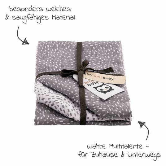 Briljant Baby Mullwindeln 3er Pack 70 x 70 cm - Minimal Dots - Weiß Grau 2 Briljant Baby Mullwindeln 3er Pack 70 x 70 cm - Minimal Dots - Weiß Grau – Bild 2