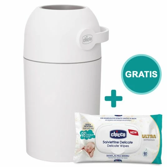 Chicco Windeleimer Odour Off - für herkömmliche Müllbeutel + Gratis Feuchttücher 60er Pack - White 1 Chicco Windeleimer Odour Off - für herkömmliche Müllbeutel + Gratis Feuchttücher 60er Pack - White