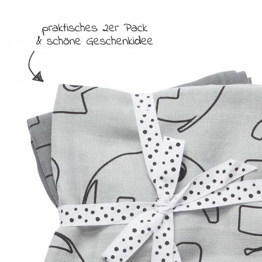 Done by Deer Mullwindel / Mulltuch / Pucktuch - 2er Pack - 120 x 120 cm - Deer Friends - Grau 3 Done by Deer Mullwindel / Mulltuch / Pucktuch - 2er Pack - 120 x 120 cm - Deer Friends - Grau – Bild 3