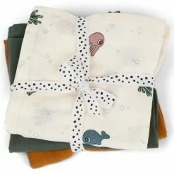 Done by Deer Mullwindel / Mulltuch / Pucktuch - 3er Pack - Organic Cotton - 70 x 70 cm - Sea Friends