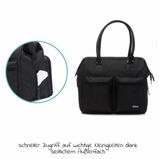 Fillikid Wickeltasche Oxford mit Wickelauflage, Innnen- & Außenfächer - Schwarz - Kollektion 2022 4 Fillikid Wickeltasche Oxford mit Wickelauflage, Innnen- & Außenfächer - Schwarz - Kollektion 2022 – Bild 4