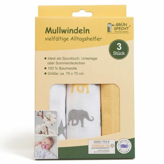 Grünspecht Mullwindel 3er Pack 70 x 70 cm - Mango 2 Grünspecht Mullwindel 3er Pack 70 x 70 cm - Mango – Bild 2