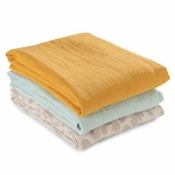 Hauck Musselin Multituch / Spucktuch / Mullwindel / Pucktuch Cuddle N Clean 3er Set 80 x 80 cm - Honey / Mint / Leo Natural