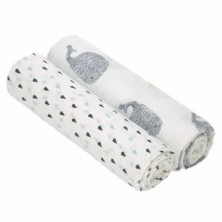 Lässig Einschlag- & Mulltuch 2er Pack Heavenly Soft Swaddle XL - Bambus 120 x 120 cm - Little Water Whale