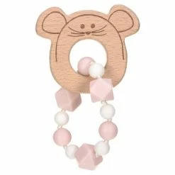 Lässig Greif- & Beißring aus Holz mit Silikonkette - Little Chums Mouse