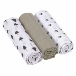 Lässig Mulltuch 3er Pack Swaddle & Burp Blanket L 85 x 85 cm - Little Forest - Olive