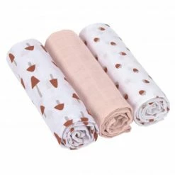 Lässig Mulltuch 3er Pack Swaddle & Burp Blanket L 85 x 85 cm - Little Forest - Rose