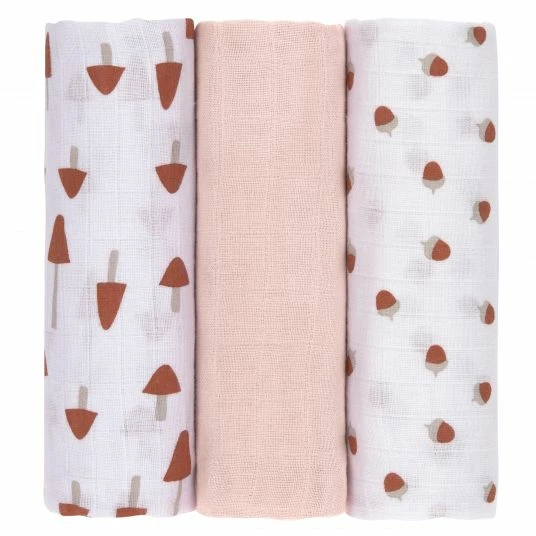 Lässig Mulltuch 3er Pack Swaddle & Burp Blanket L 85 x 85 cm - Little Forest - Rose 2 Lässig Mulltuch 3er Pack Swaddle & Burp Blanket L 85 x 85 cm - Little Forest - Rose – Bild 2