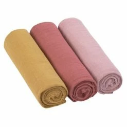 Lässig Mulltuch 3er Pack Swaddle & Burp Blanket L 85 x 85 cm - Rose Rosewood Mustard