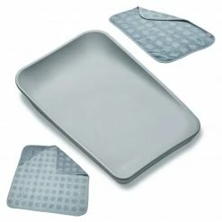 Leander Wickelauflage & Wickelkissen Set Matty abwischbar inkl. Auflage Topper und Kapuzen-Badetuch Hoodie - Blueberry - Kollektion 2022