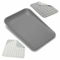 Leander Wickelauflage & Wickelkissen Set Matty abwischbar inkl. Auflage Topper und Kapuzen-Badetuch Hoodie - Dusty Grey - Kollektion 2022