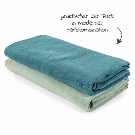 Makian Mulltuch / Pucktuch 2er Pack 120 x 120 cm - Patina Mint 2 Makian Mulltuch / Pucktuch 2er Pack 120 x 120 cm - Patina Mint – Bild 2