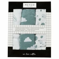 Meyco Mullwindel / Mulltuch / Pucktuch - Swaddle - 3er Pack - 120 x 120 cm - Federn Wolken Dots - Grün -Wickeln Verkaufsladen meyco mullwindel mulltuch pucktuch swaddle 3er pack 120 x 120 cm federn wolken dots grun 451003 d2