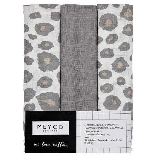 Meyco Mullwindel / Mulltuch / Pucktuch - Swaddle - 3er Pack - 70 x 70 cm - Panther 2 Meyco Mullwindel / Mulltuch / Pucktuch - Swaddle - 3er Pack - 70 x 70 cm - Panther – Bild 2