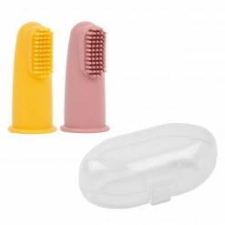Nattou Fingerzahnbürste 2er Pack mit Aufberwarungsbox - Ochre Old Pink